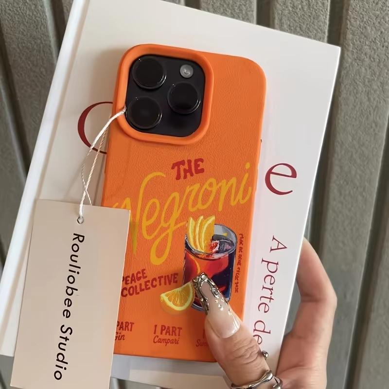 

Retro Cocktail Art The Negroni Phone Case For iPhone 17 Pro Max 16 Plus 15 Pro 14 13 12 11 XR 17Air Lychee Textur Soft Cover iPhone17 помаранчевий