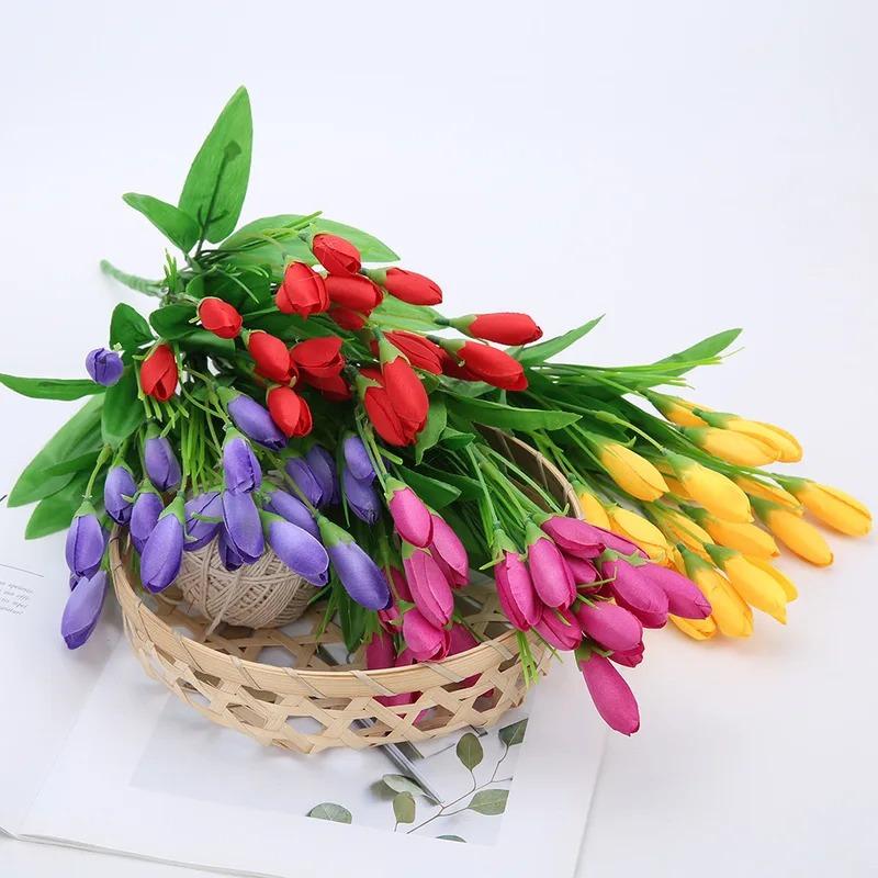 21 hlav Tulipán Umělá květina - Hedvábná levandulová kytice tulipánů, Falešná květina pro svatební dekoraci a dekoraci domácí zahrady