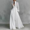 2026 Elegant Waist-Cinching Slim Pleated Long Holiday Dress - French White