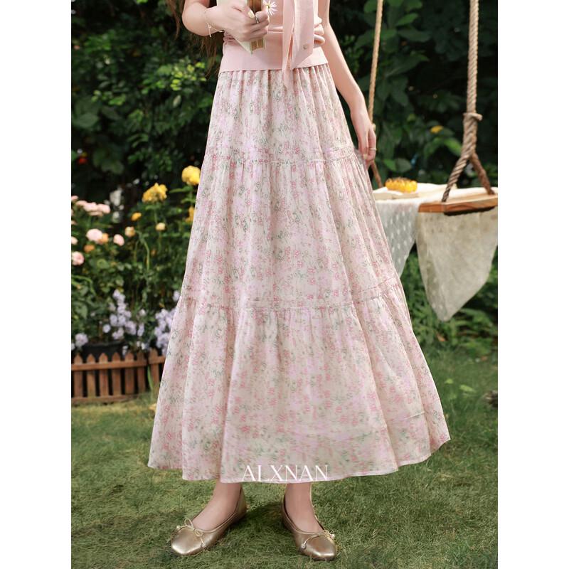 Gentle Floral A-line Midi Skirt M