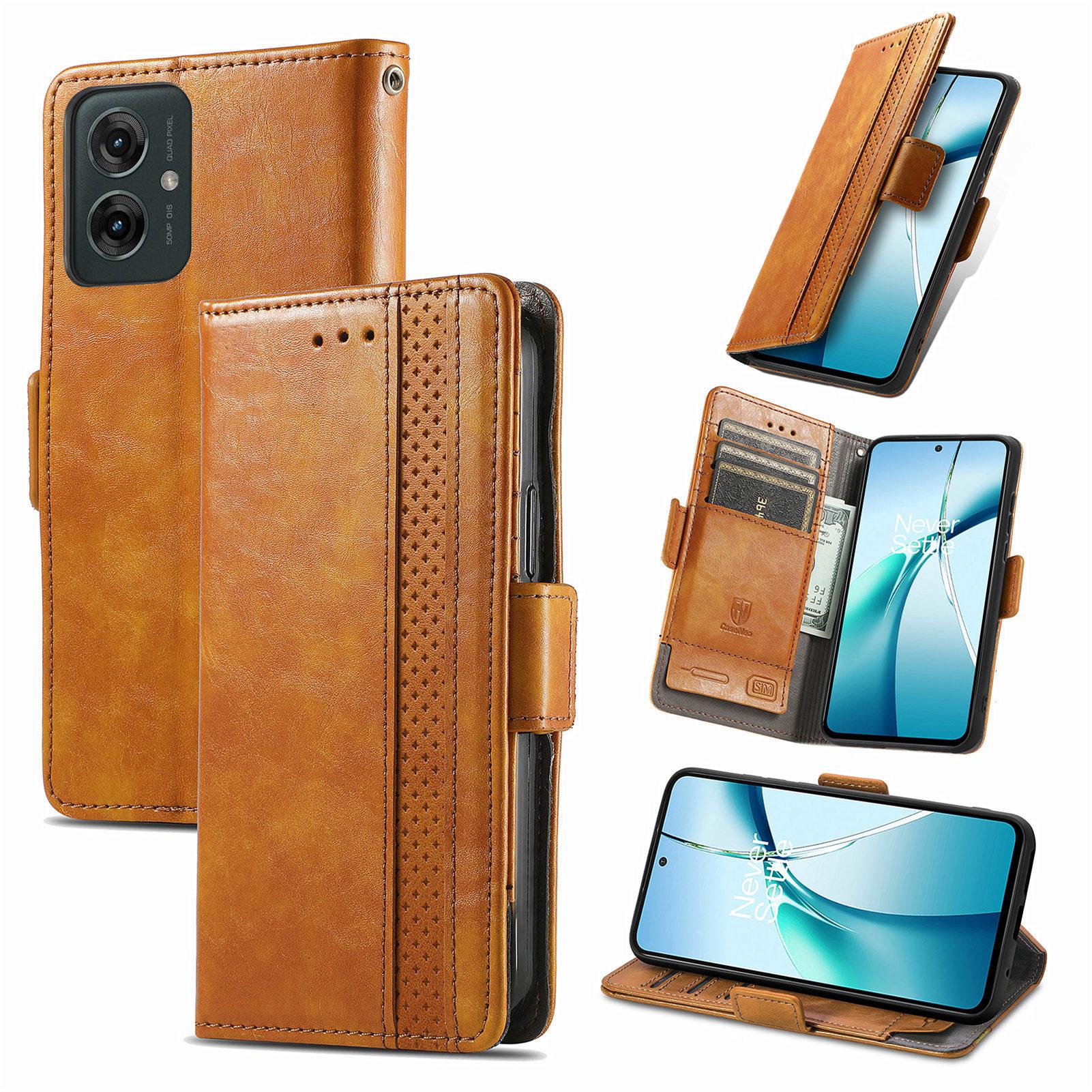 

Для Motorola Moto G55 5G Чехлы для телефонов CASENEO Обложка из ПУ кожи Подставка с кошельком с RFID-блокировкой Khaki