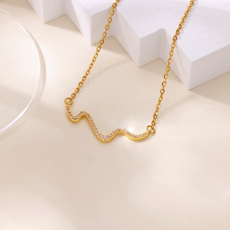 Niche design wave necklace women's light luxury zircon collarbone chain neck chain new corrugated pendant