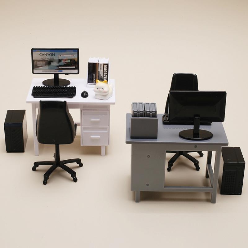 1 Set 1/12 Scale Dollhouse Miniature Furniture Kit With Computer Keyboard Desk Chair Miniature Scene Model Home Study Room Decor