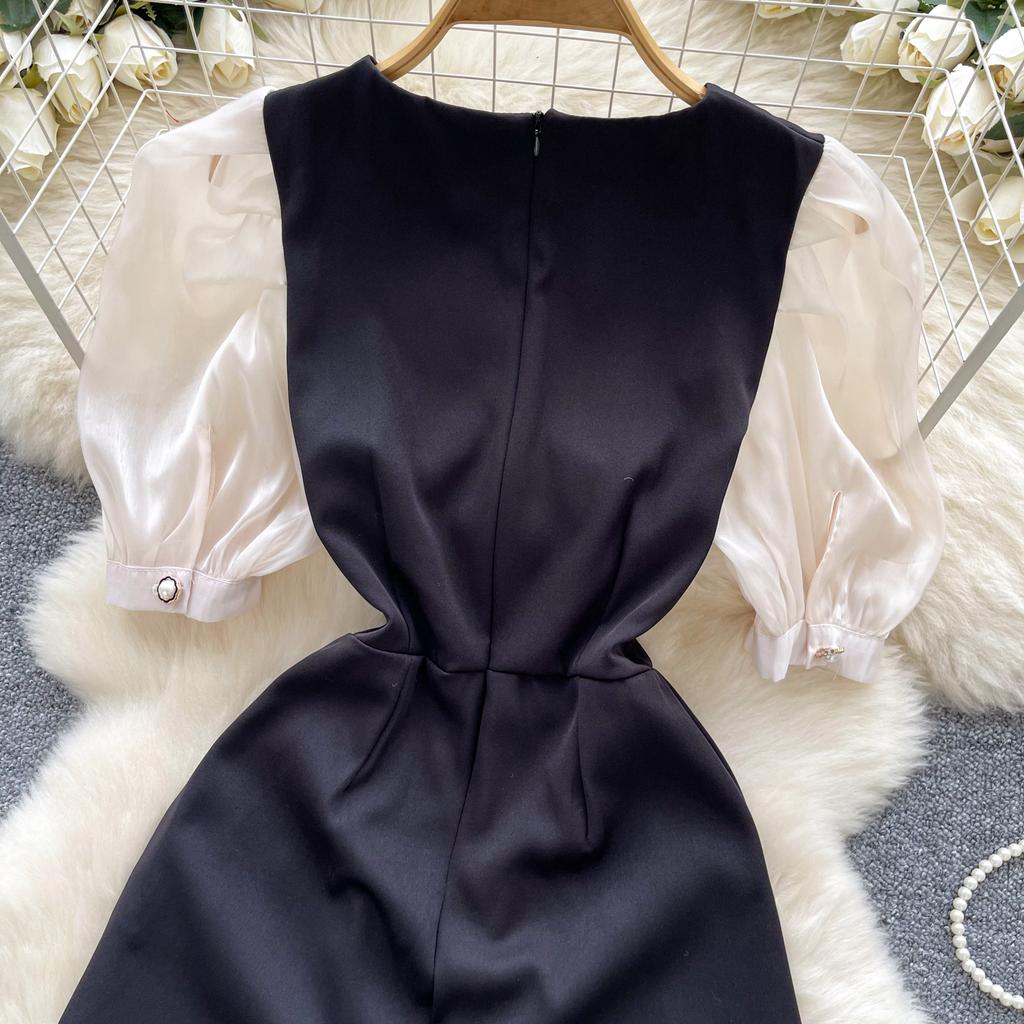 Summer Women's V-neck Puff Sleeve Short Jumpsuit High Street Y2K Office Work Rompers Playsuits