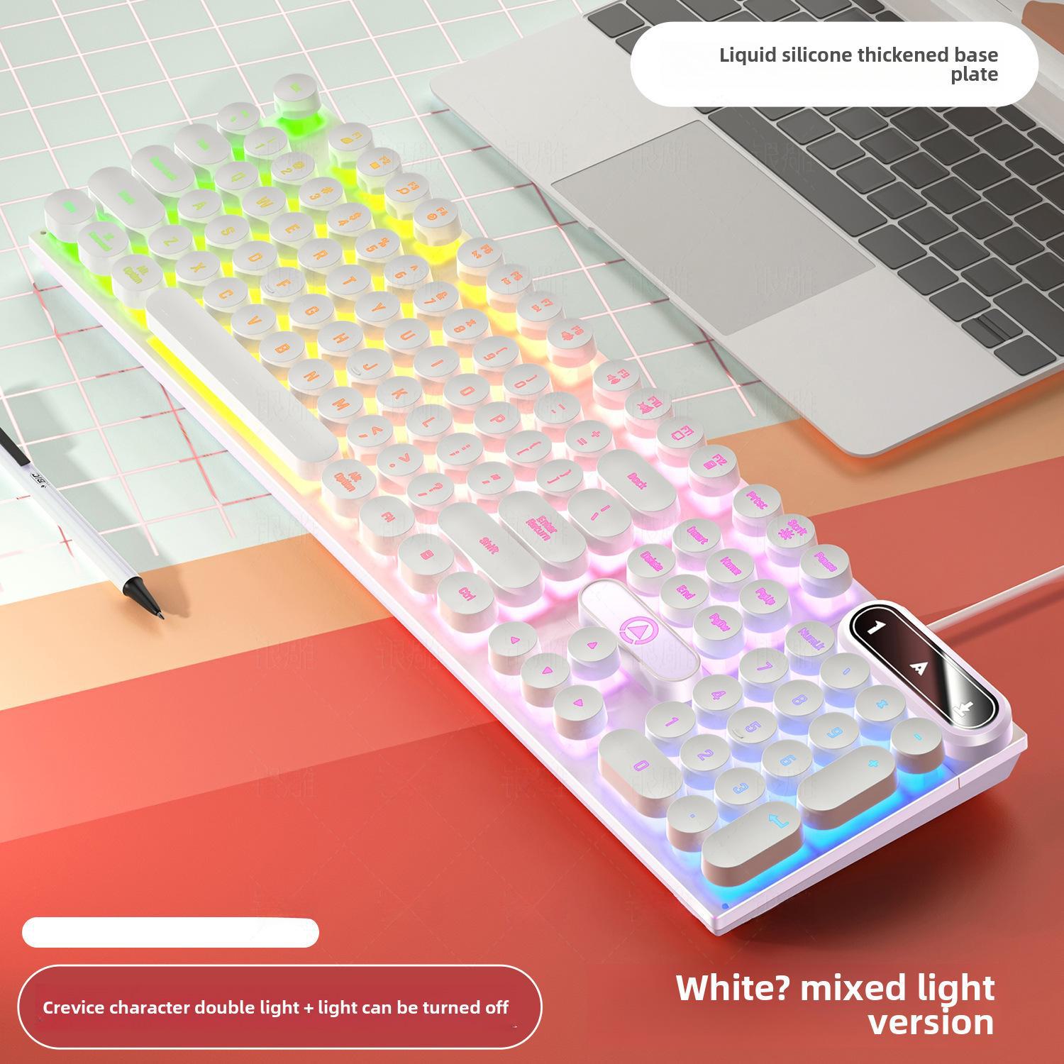 

Проводная игровая клавиатура K600 с серебристой резьбой и колпачками в стиле панк Mixed light punk version белый