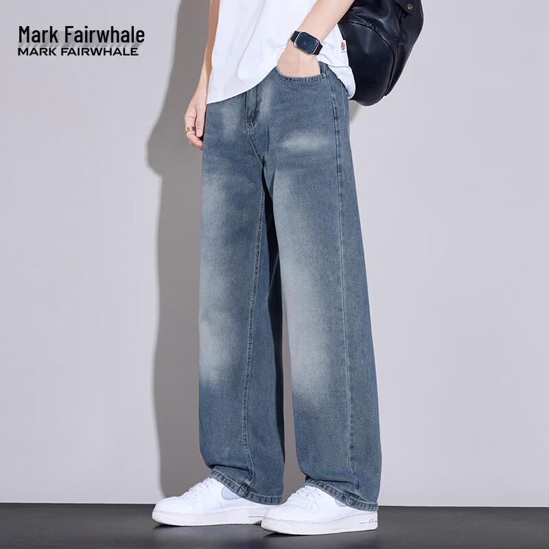 MARK FAIRWHALE Men s Retro Blue Loose Fit Straight Leg Jeans M