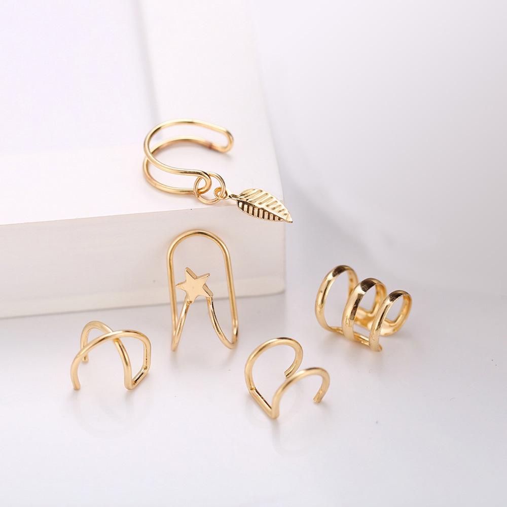 Hot Sale Ear Bone Clip Set 1-piece Creative Leaf Star Double C Cartilage Geometric Ear-free Stud Earrings