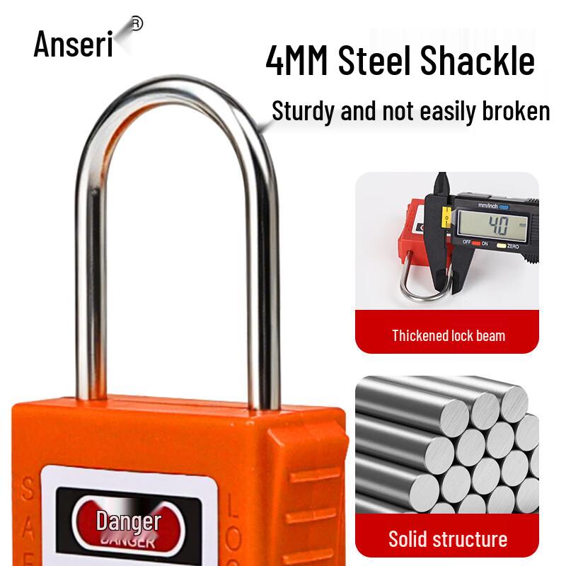 Ansafery Engineering Safety Padlock 38x4mm Thin Shackle, Unique Key Type