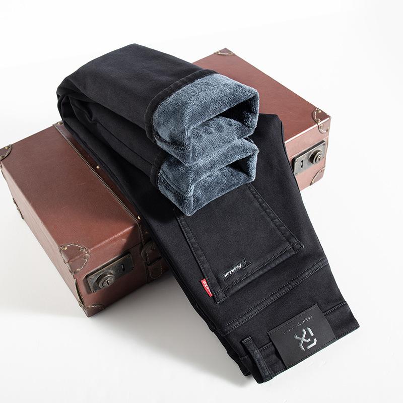 High-end winter velvet jeans loose straight elastic thickened warm cotton velvet long pants tide