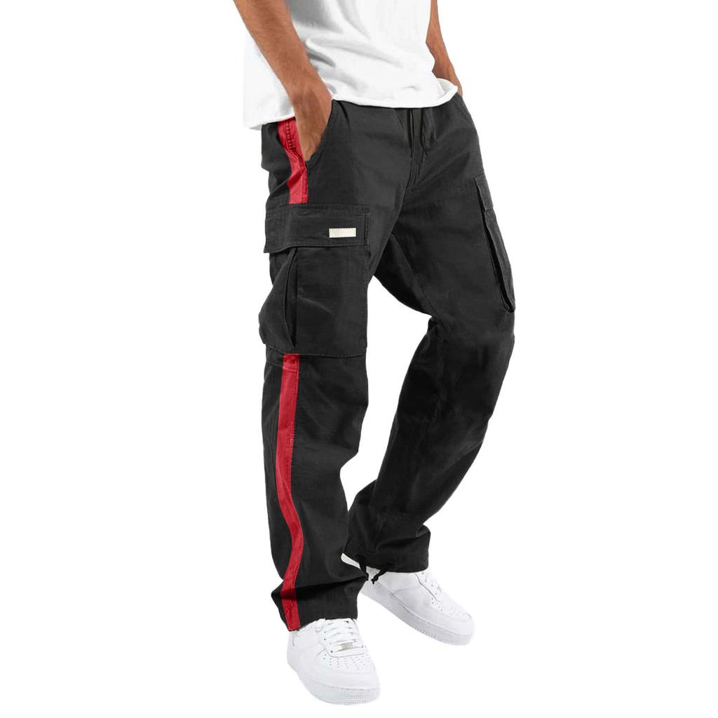 Spring and Autumn Men's Overalls Drawstring Drawstring Pocket Color Matching Long Pants