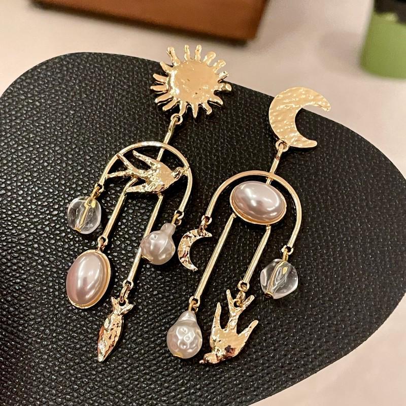 Vintage Starry Sky Flying Birds Asymmetrical Tassel Earrings for Women