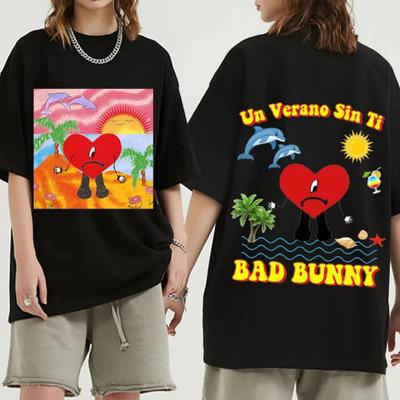Bad Bunny UN VERANO SIN TI Graphics T Shirt Unisex Hip Hop T Shirts Music Album Double Sided Print Short Sleeve Tees Oversized