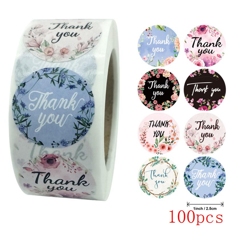50-500pcs 8 Styles Thank You Sticker for Seal Labels Round Floral Multi Color Labels Sticker Handmade Offer Stationery Sticker