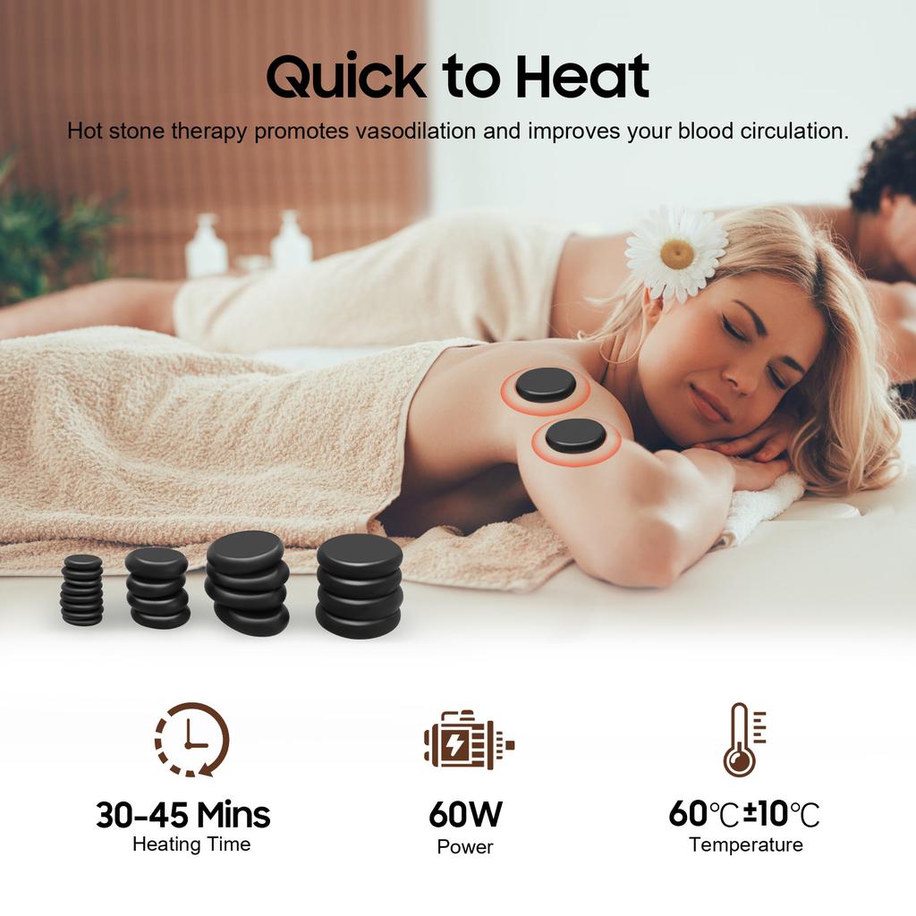 Professional Basalt Hot Stone Therapy Kit with Heater for Massage, Gua Sha, Relaxation, Pain Relief