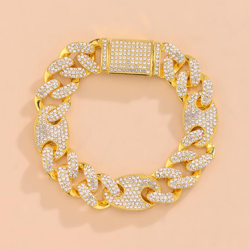 Spring Trendy 15mm Cuban Chain Rhinestone Hip Hop Necklace