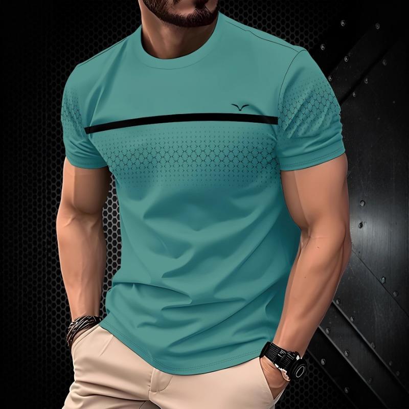 

Spring Men s Breathable Geometric Print T-Shirt Short Sleeve Casual Tee S