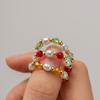 Stylish Design Geometric Crystal Pearl Beaded Ring Ins Style Jewelry For Women