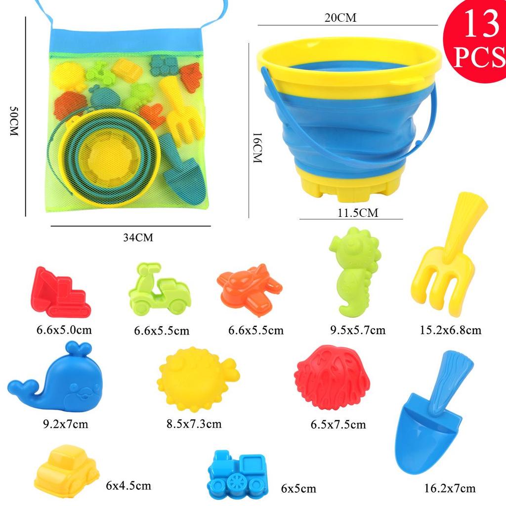 Children's Foldable Beach Toy Set: Telescopic Bucket, Round Bucket, Shovel for Sand & Water Play.