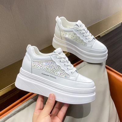 Bling Crystal Chunky Plateau-Sneakers für Damen, atmungsaktiv, dicke Sohle, vulkanisierte Schuhe, Damen, Schnürschuhe, Sommer-Mesh-Wanderschuhe