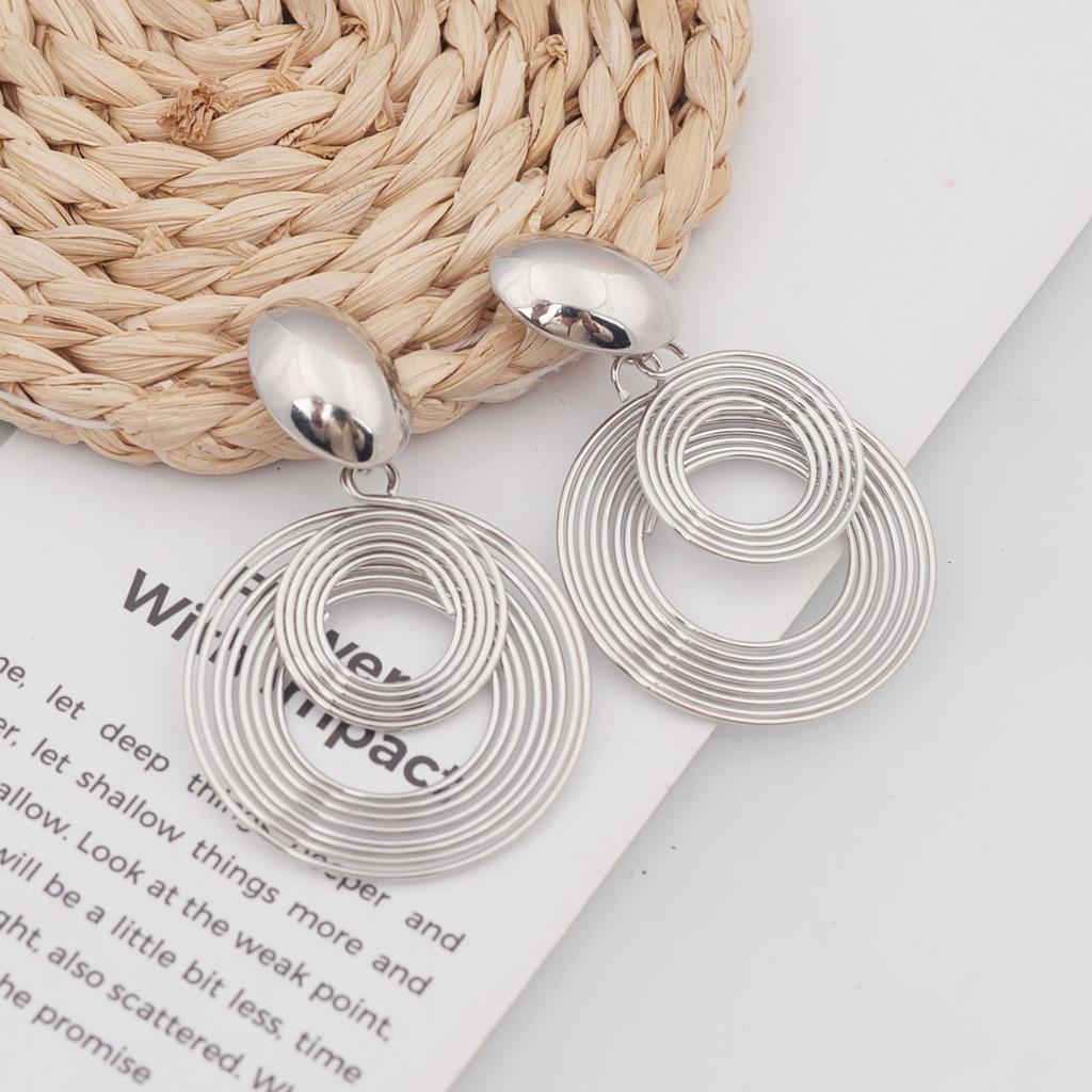 Two-layers Circles Women's Hanging Earrings Gold Color Silver Color Metal Spiral Pendants Dangle Earrings for Female European