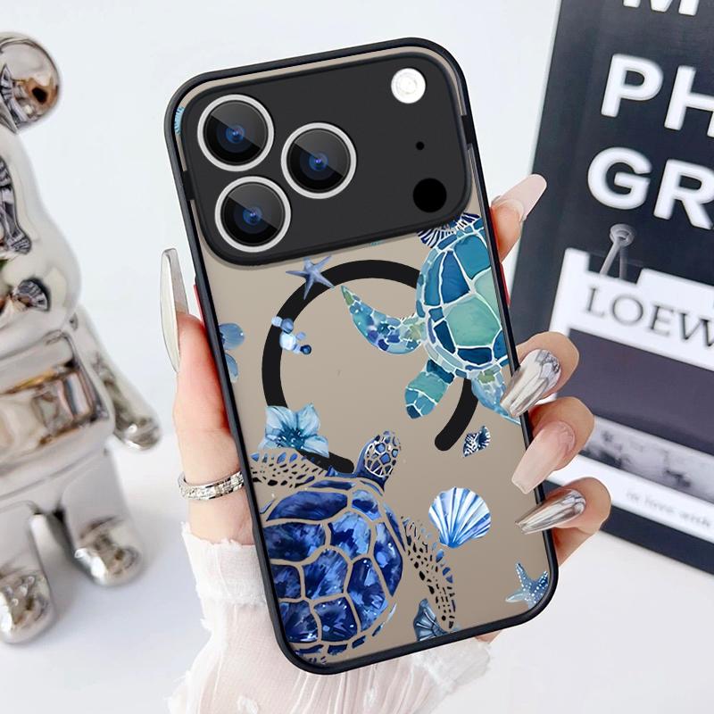 Sea Turtle Conch Whale Pattern Case For iPhone 17 Pro Max Magnetic For Magsafe Hybrid TPU+PC Matte Cover For iPhone 16 Pro Max 15 14 13 12 11 16E Air