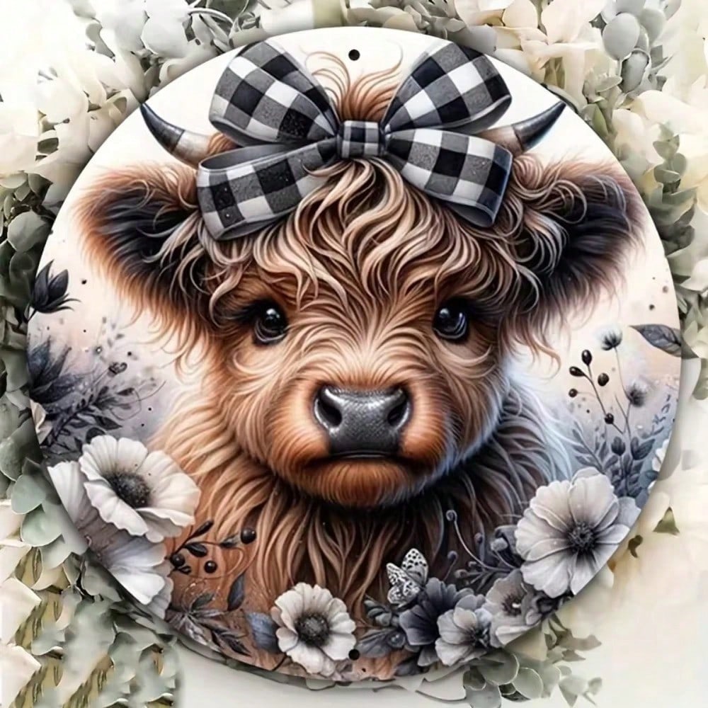Vintage Metal Wall Art Highland Cow Round Sign Home Decor Kitchen Garden Gift