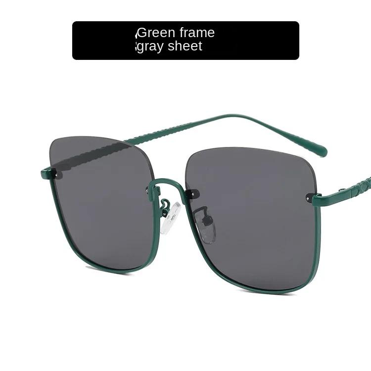 Oversize Square Half Frame Women Sunglasses Large Frame Sunglasses Thin Women Plain Concave Sunglasses