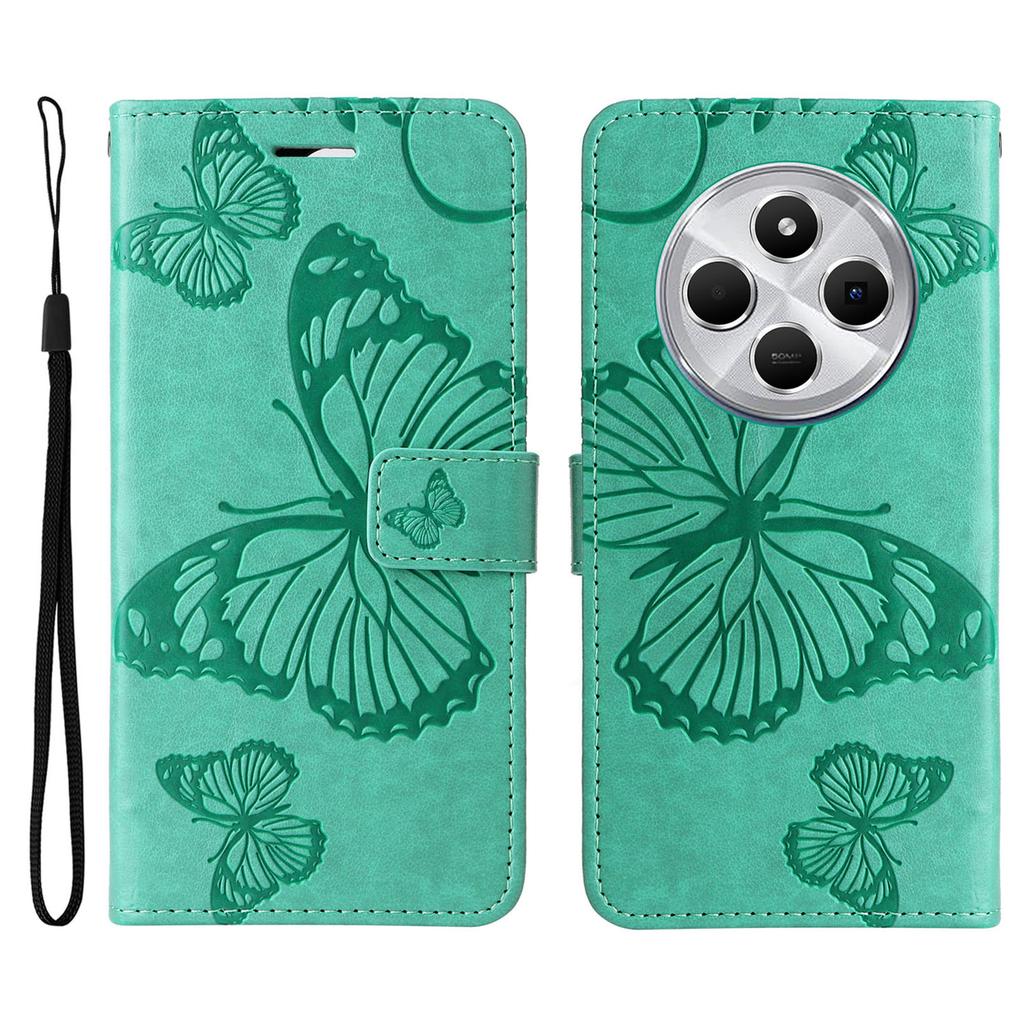 Für Xiaomi Poco C75 4G/Redmi 14R 5G/14C 4G Brieftaschenhülle Leder Handyhülle mit Blumen-Schmetterlings-Prägung Ständer