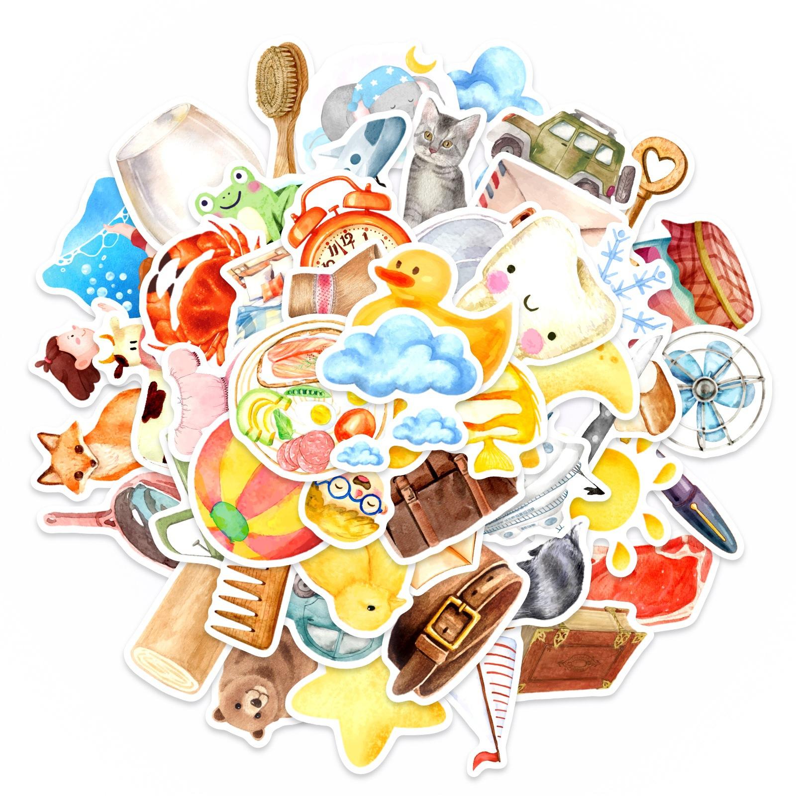 50 Cartoon Watercolor Cute Items Children S Graffiti Stickers Waterproof No Glue Creative Hand Account Body Stickers