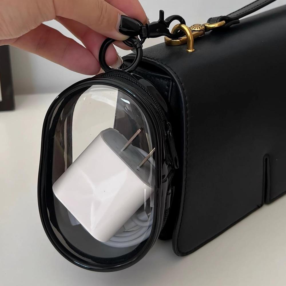 Clear Storage Box with Keychain – 1PCS Portable Small Organizer Bag for Headphones, Charging Cables, Jewelry & Accessories