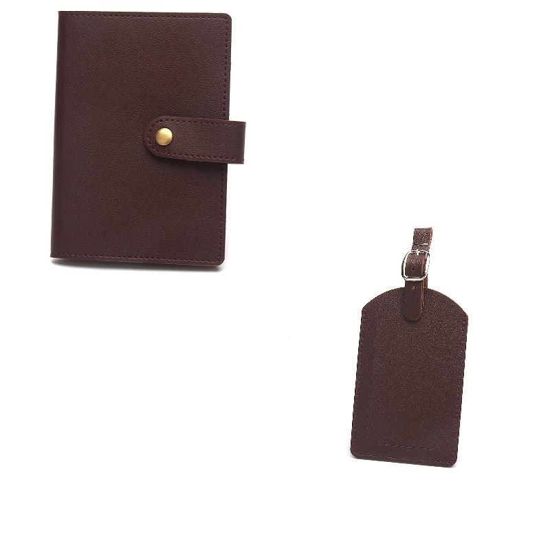 Bronze Button Passport with Luggage Tag Set  Multi-color Buckle  Extra-thick Leather Passport and Luggage Tag Card Holder