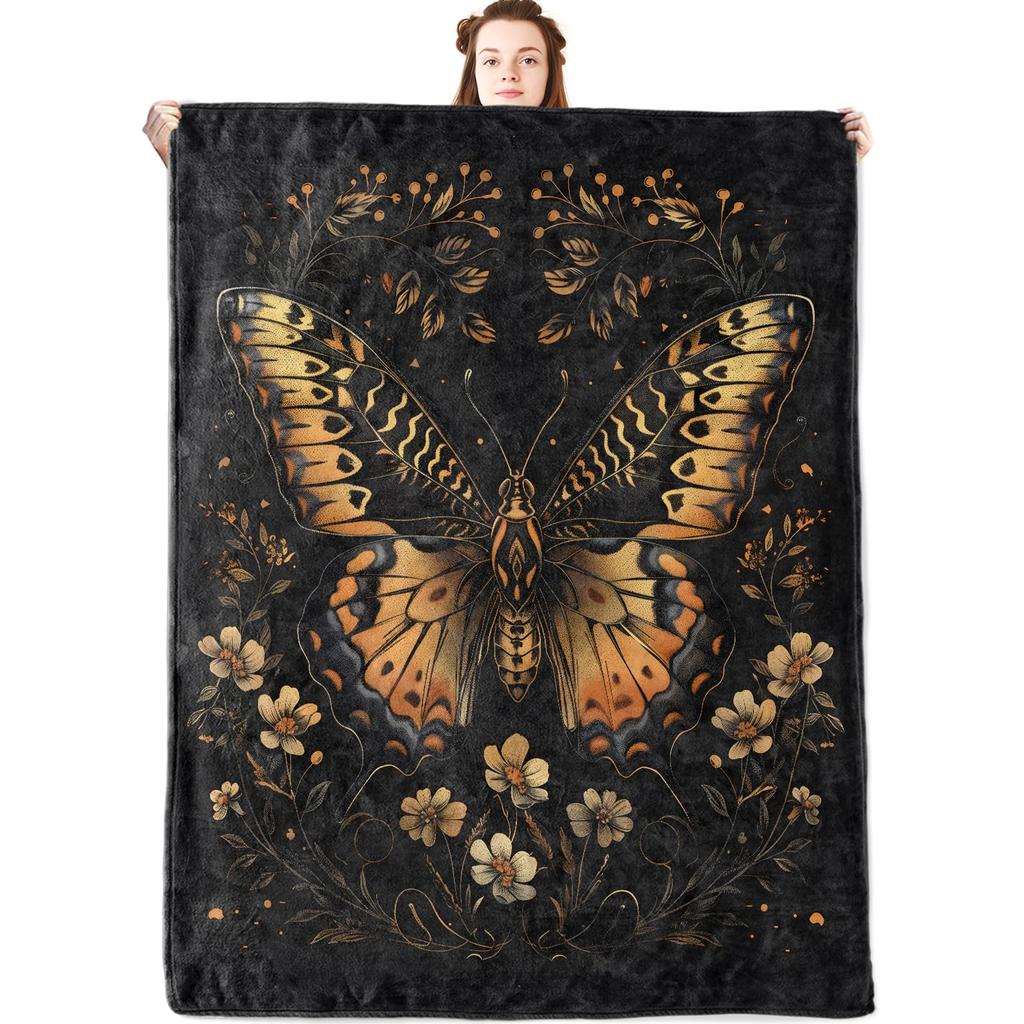 Super Soft Funny Butterfly Throw Blanket Cozy Fleece Fuzzy Plush Flannel Blanket for Travel Camping Living Room Sofa Decor Gift