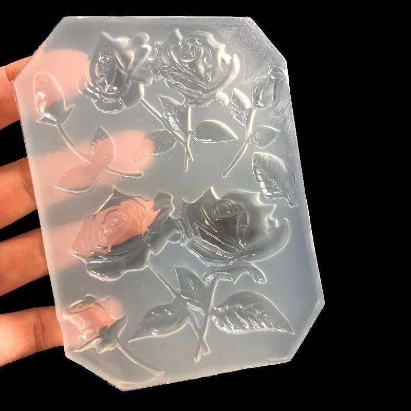 2024  New Mirror DIY Handmade UV Crystal Epoxy Mold with Leaf Big Rose Jewelry Pendant Accessories