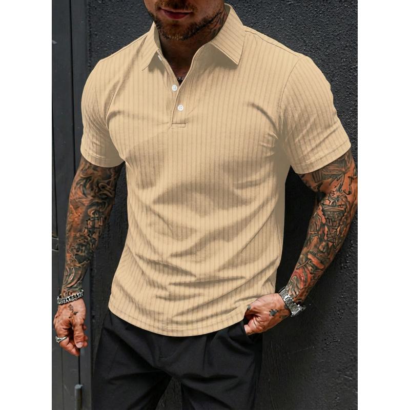 Men's Summer High-Elasticity Ribbed Fitness Sports Casual Fashion Knitted Short-Sleeve Polo Shirt