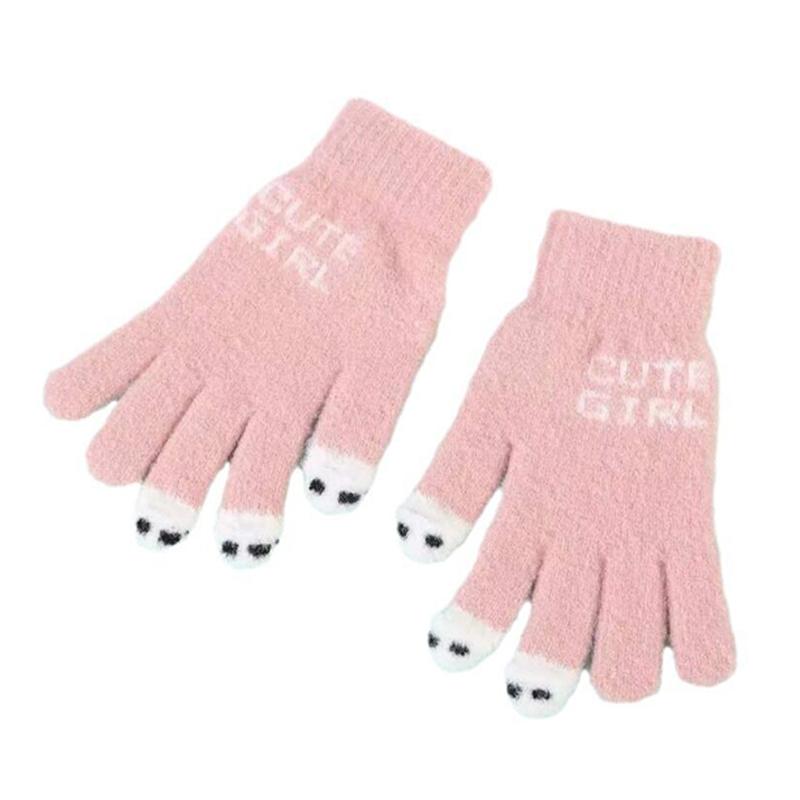 Fashionable Women S Gloves Cute Yarn Knitted Versatile Cartoon Gloves