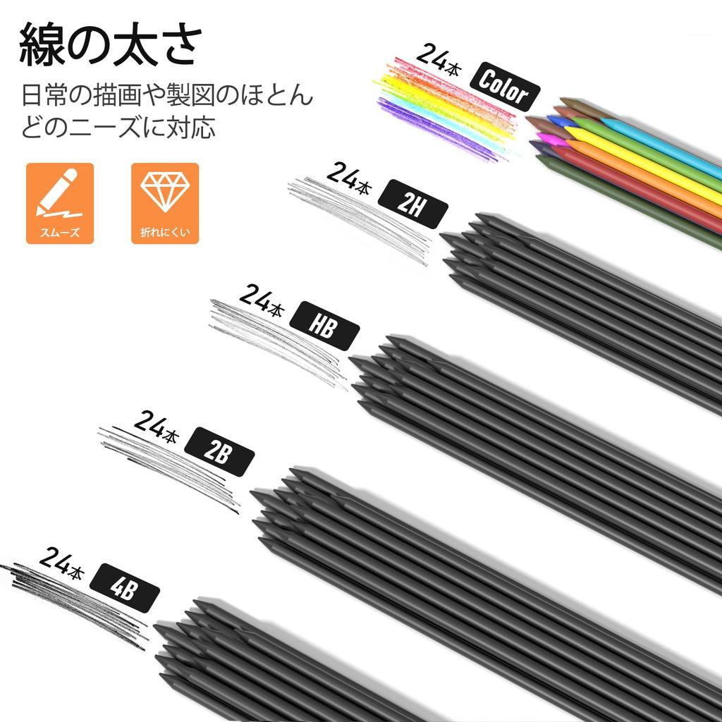 Four Candies 2mm Mechanical Set of Metal Mechanical Pencil Lead 120 Refills 2H 2B 4B Color for Sketching Pencils, 3, Holder, (HB Leads), Writing,