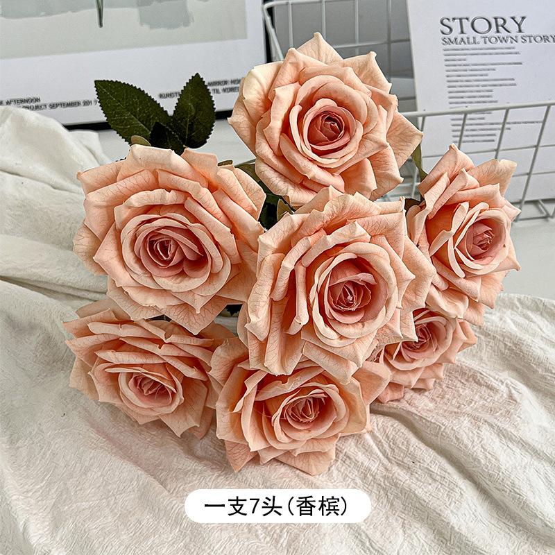 

7-Head Cappuccino Rose Bouquet Simulation Flower Vase Wedding Car Home Birthday Decoration Fake Flower Bouquet High-End Feeling 1pc шампанского