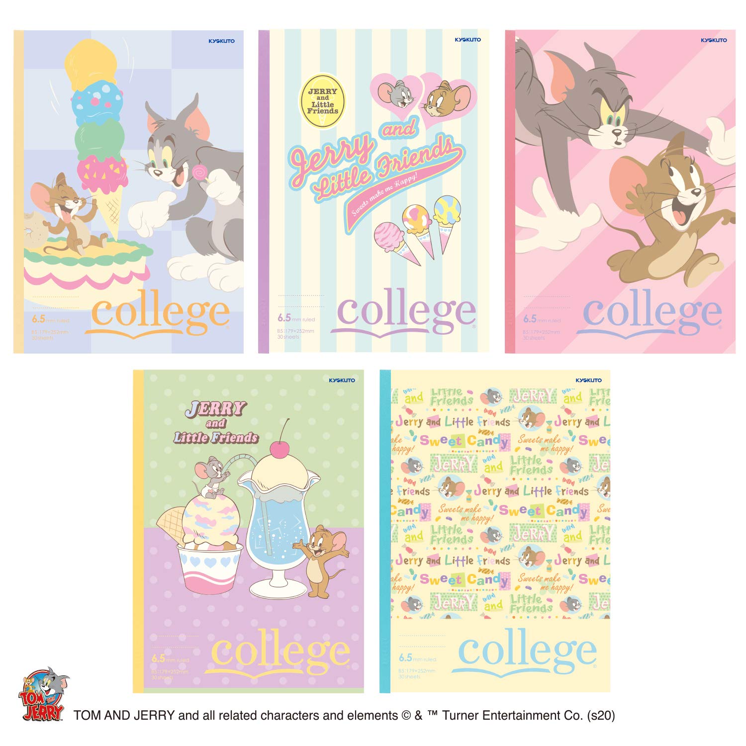 

Kyokuto Notebook Tom and Jerry B5 6.5mm Dot Ruled 5-Pack U17905