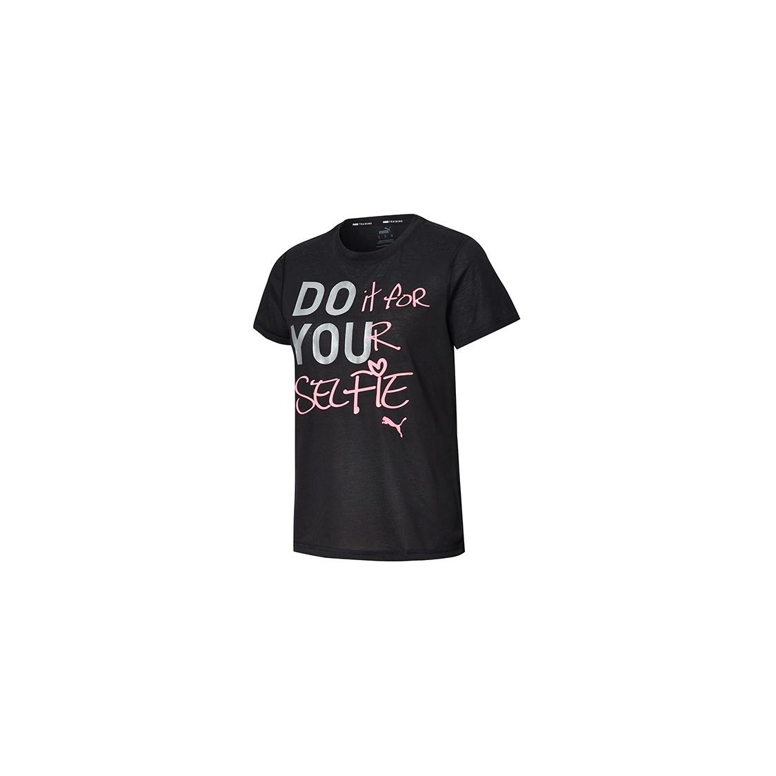 (WMNS) PUMA Printing Gym Sports Short Sleeve Black Women s 519071-06 S