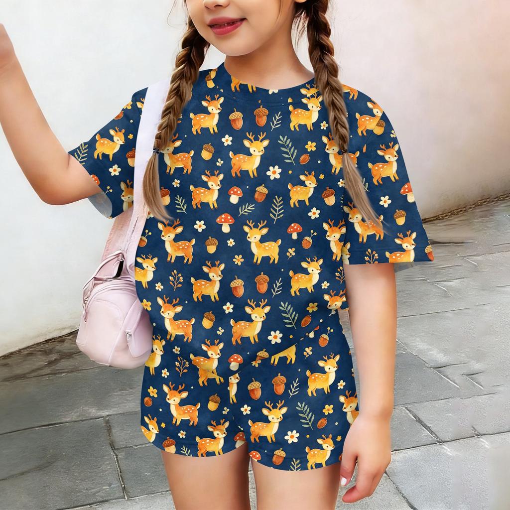 Kids Casual Short Sleeve Top and Shorts Set Animal Print Lightweight Comfortable Summer Outfit for Boys and Girls Soft Fabric