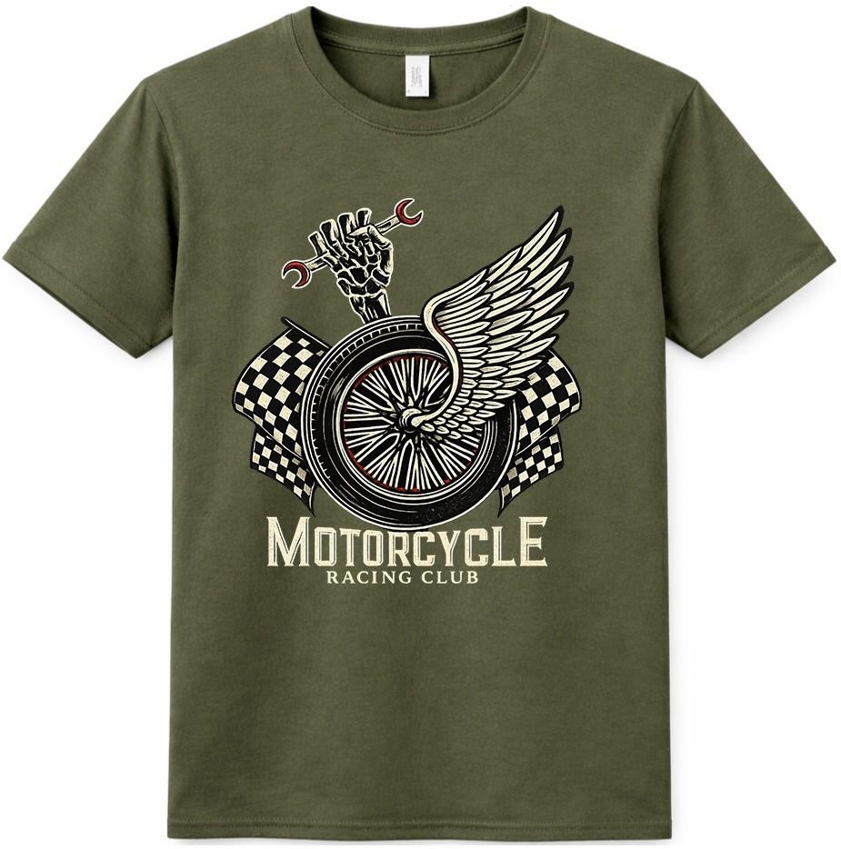 Motorcycle Racing T Shirt Winged Wheel Vintage Biker Motorbike Graphic Tee