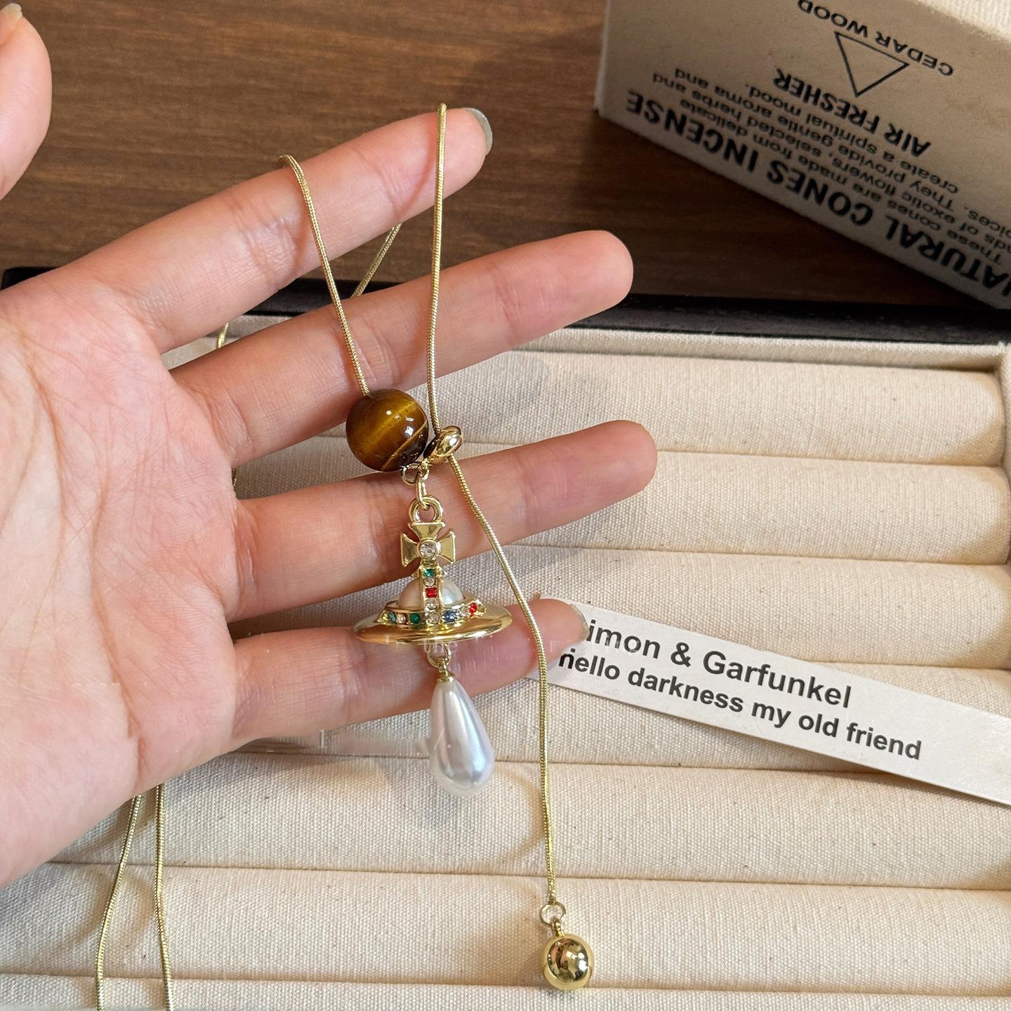 Подвеска-крест из бусин под пятнистый камень жемчужная цепочка для свитера легкая роскошь дизайнерская цепочка на ключицу нишевая цепочка