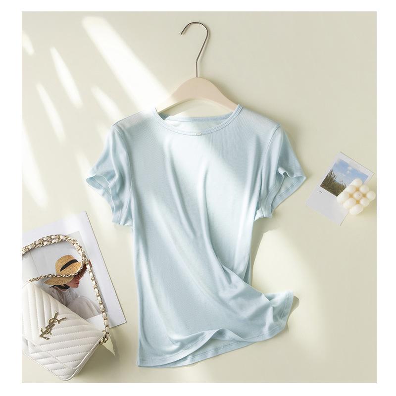 2026 Hangzhou Silk Lyocell Short Sleeve Women's Close-Fitting Round Neck T-shirt