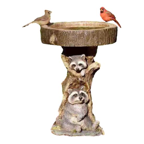 Garden Bird Bath Bowl Outdoor Raccoon/Sunflower/Cat/Owl Statue Resin Tree Stump Bird Feeder Fountains for Backyard Patio Lawn Decor