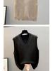 Knitted V-Neck Sleeveless Women's Cardigan Sweater - Korean Style, Loose Fit for Spring/Fall/Winter.