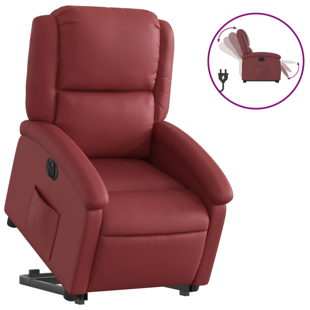 Vidaxl Reclining Chair with Electric Tilting Function, Burgundy, Eco-leather