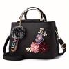 3D Flower Decor Handbag, Women's PU Leather Crossbody Bag, Fashion Small Top Handle Purse