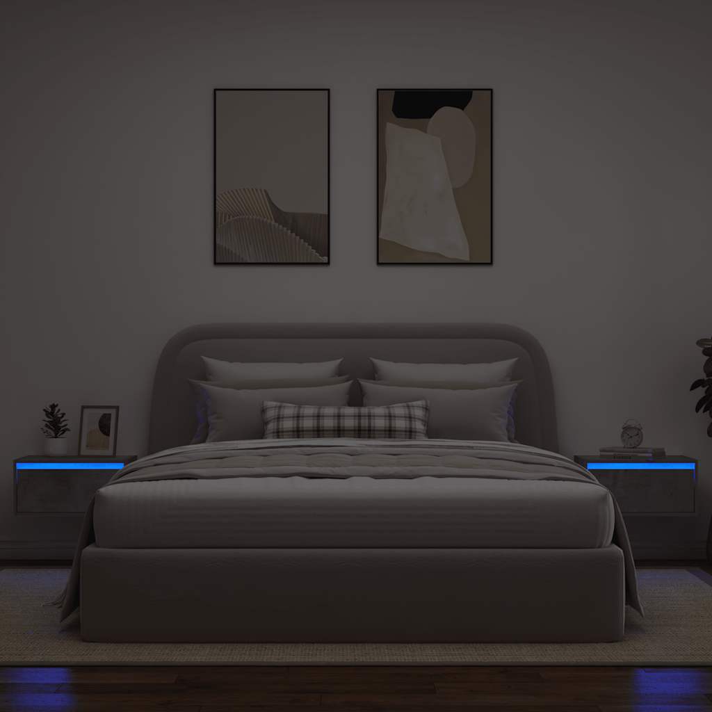 Vidaxl Wiszące Szafki Nocne Z Led, 2 Szt., Szarość Betonu