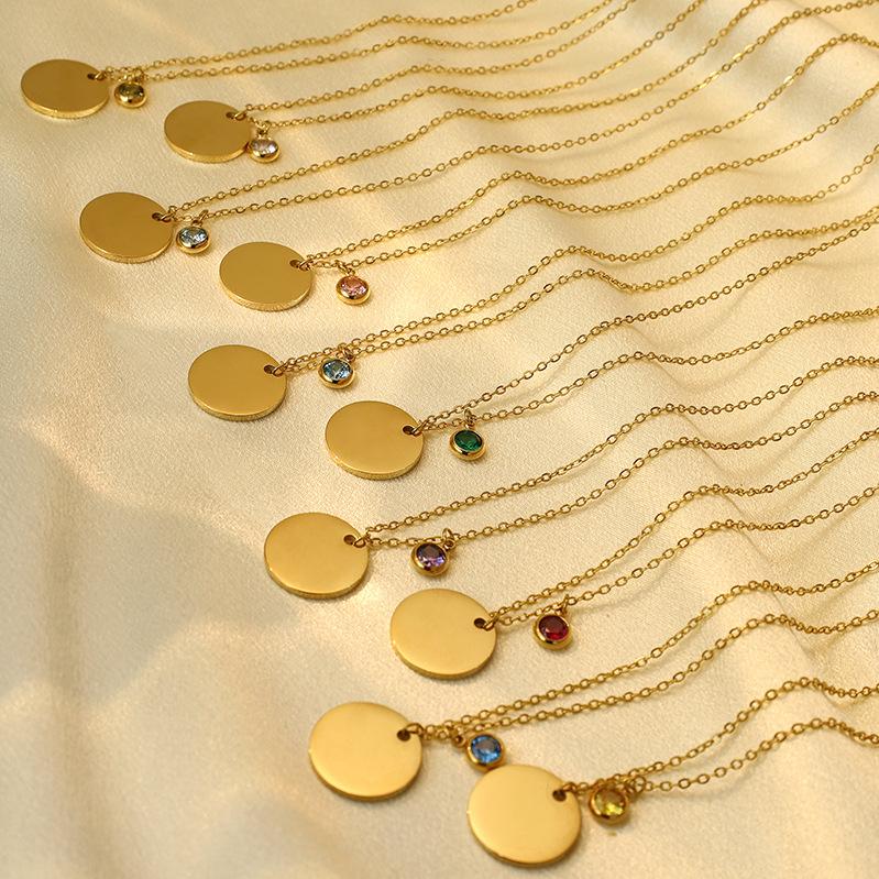 Spot December Birthstone Round Brand Necklace Diy Mirror Stainless Steel Laser Name Pendant