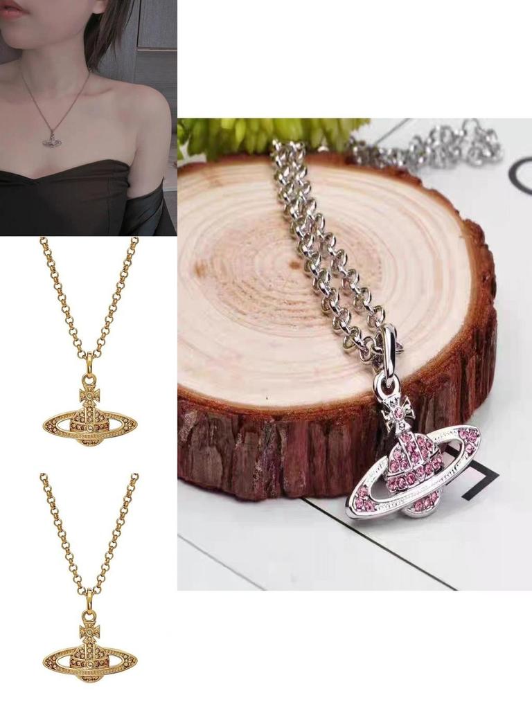 Elegant And Luxurious Saturn Necklace For Women Geometric Design With Sparkling Inlaid Diamonds